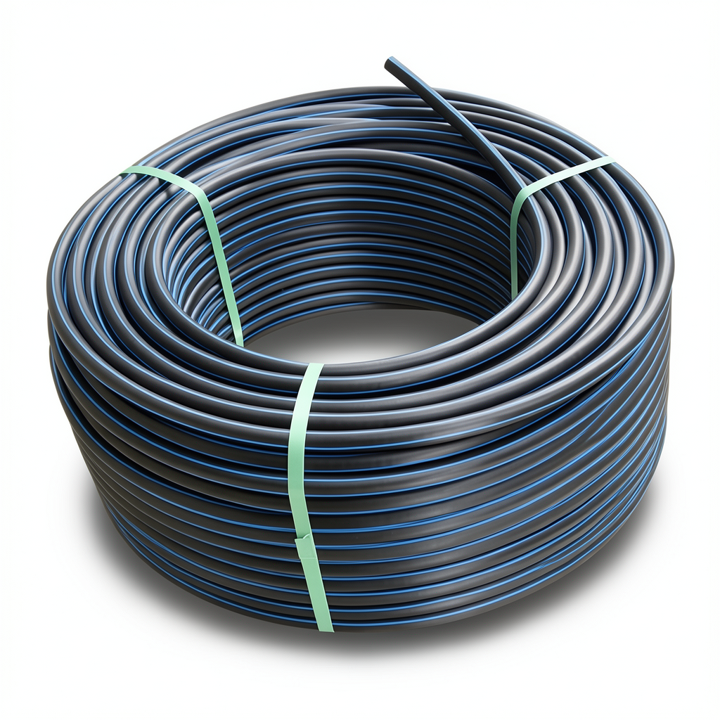HDPE Plastic Coil Pipe Nominal Pressure 4 Bar PE100 OD 63 mm SDR 33 Black with Blue Stripes