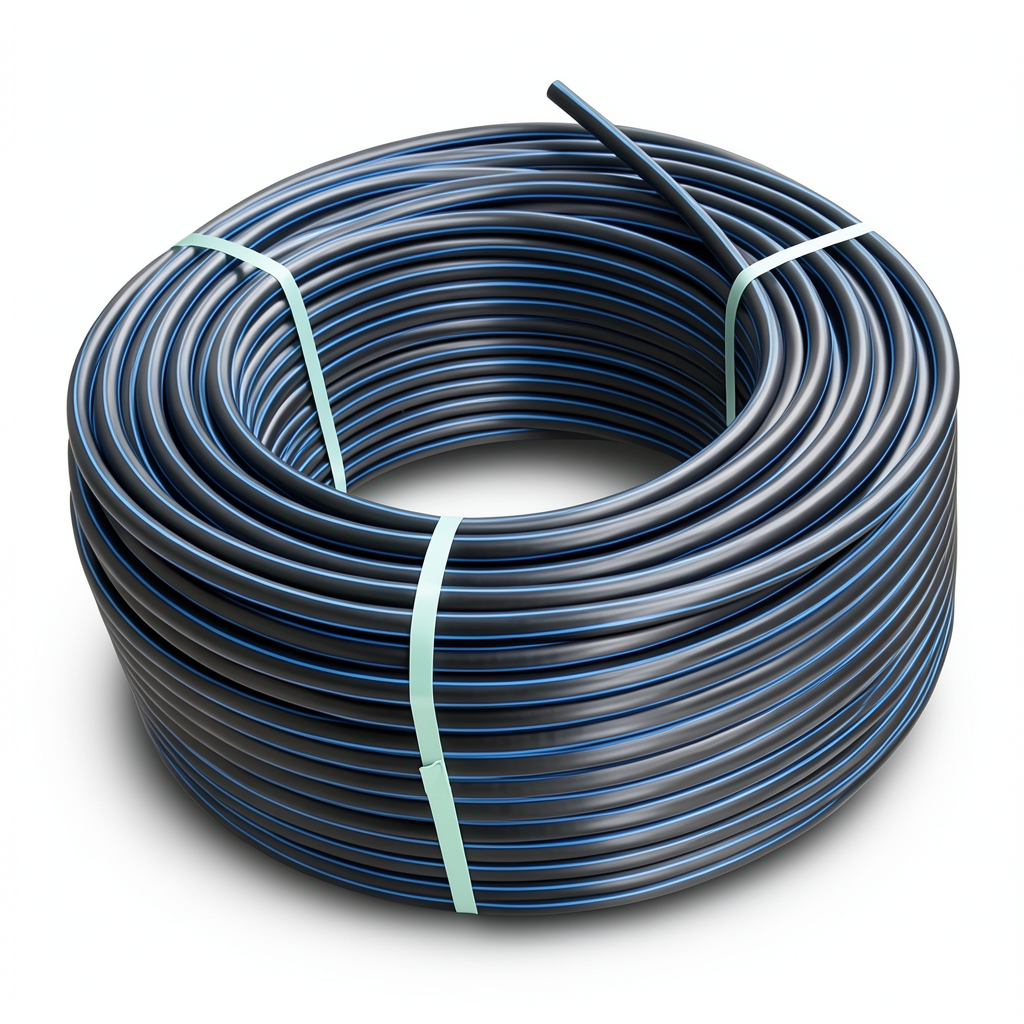 لفة أنابيب بلاستيك HDPE ضغط 4 بار PE 100 قطر خارجي 90 مم SDR 33 أسود مع خط أزرق