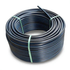 لفة أنابيب بلاستيك HDPE ضغط 4 بار PE 100، قطر خارجي 110 مم SDR 33، أسود مع خطوط زرقاء