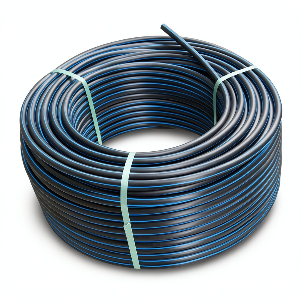 HDPE Plastic Coil Pipe Nominal Pressure 4 Bar PE 100 OD 160 mm SDR 33 Black with Blue Stripes