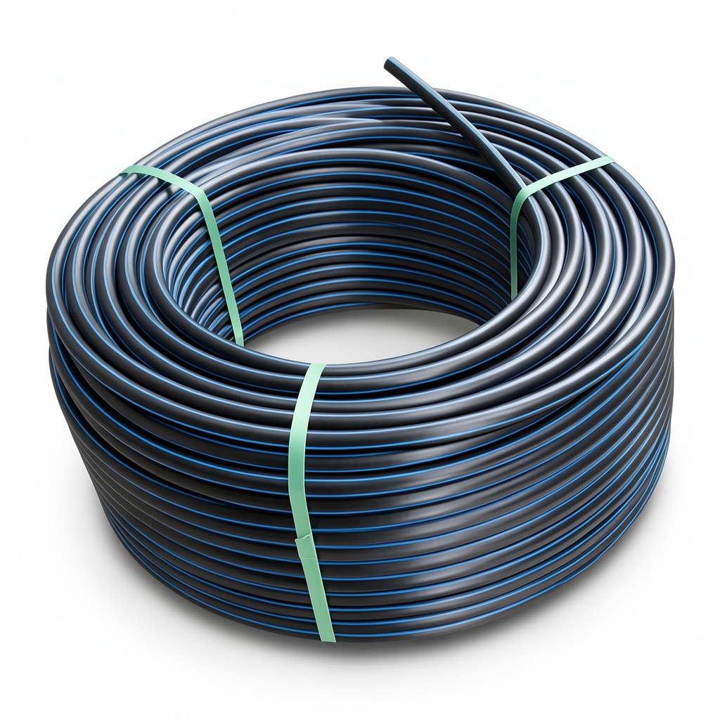 لفة أنابيب بلاستيك HDPE ضغط 9.9 بار PE 100 قطر خارجي 25 مم SDR 13.6 أسود مع خط أزرق