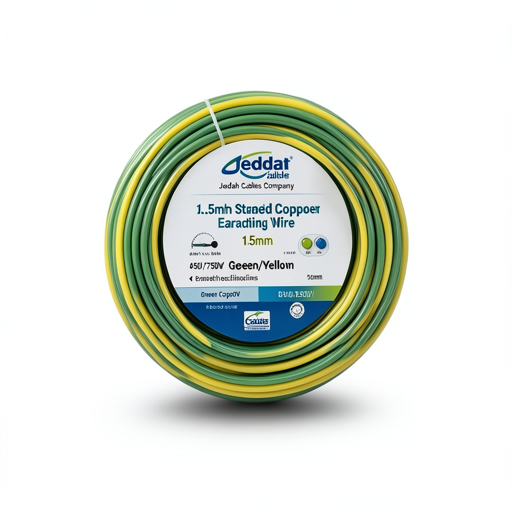 سلك تأريض نحاس مجدول 1.5mm 450/750V، أخضر/أصفر | شركة كابلات جدة