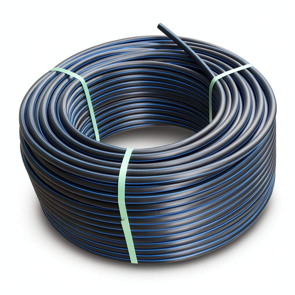 HDPE Plastic Coil Pipe PN 9.9 Bar PE 100 OD 50 mm SDR 13.6 Black with Blue Stripes