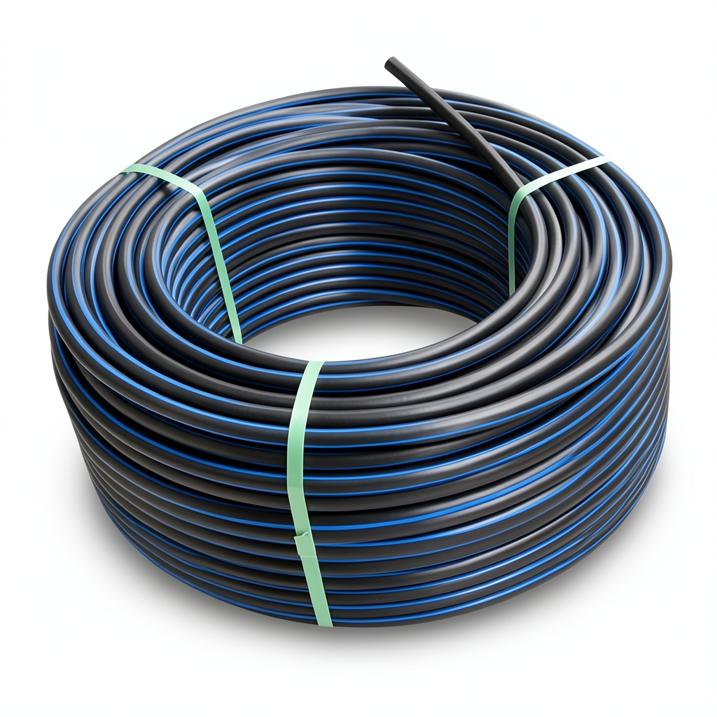 لفة أنابيب بلاستيك HDPE ضغط 9.9 بار PE 100 قطر 63 مم SDR 13.6 أسود مع خطوط زرقاء