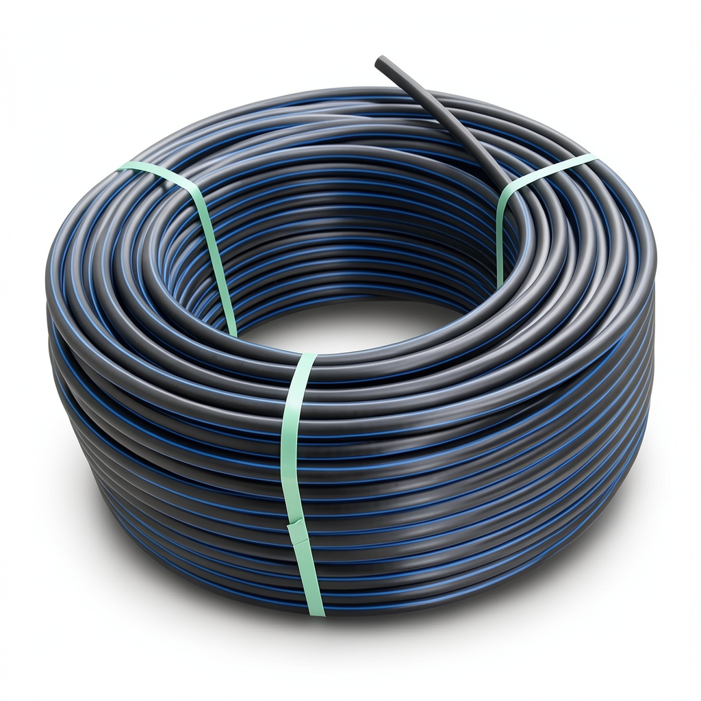 HDPE Plastic Coil Pipe Nominal Pressure 9.9 Bar PE 100 OD 75 mm SDR 13.6 Black with Blue Stripes