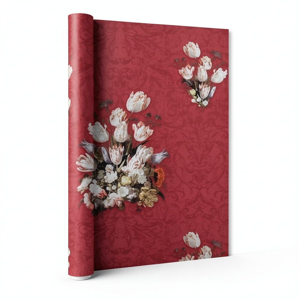 Floral Wallpaper Red Color 10m x 0.53m Model 17802
