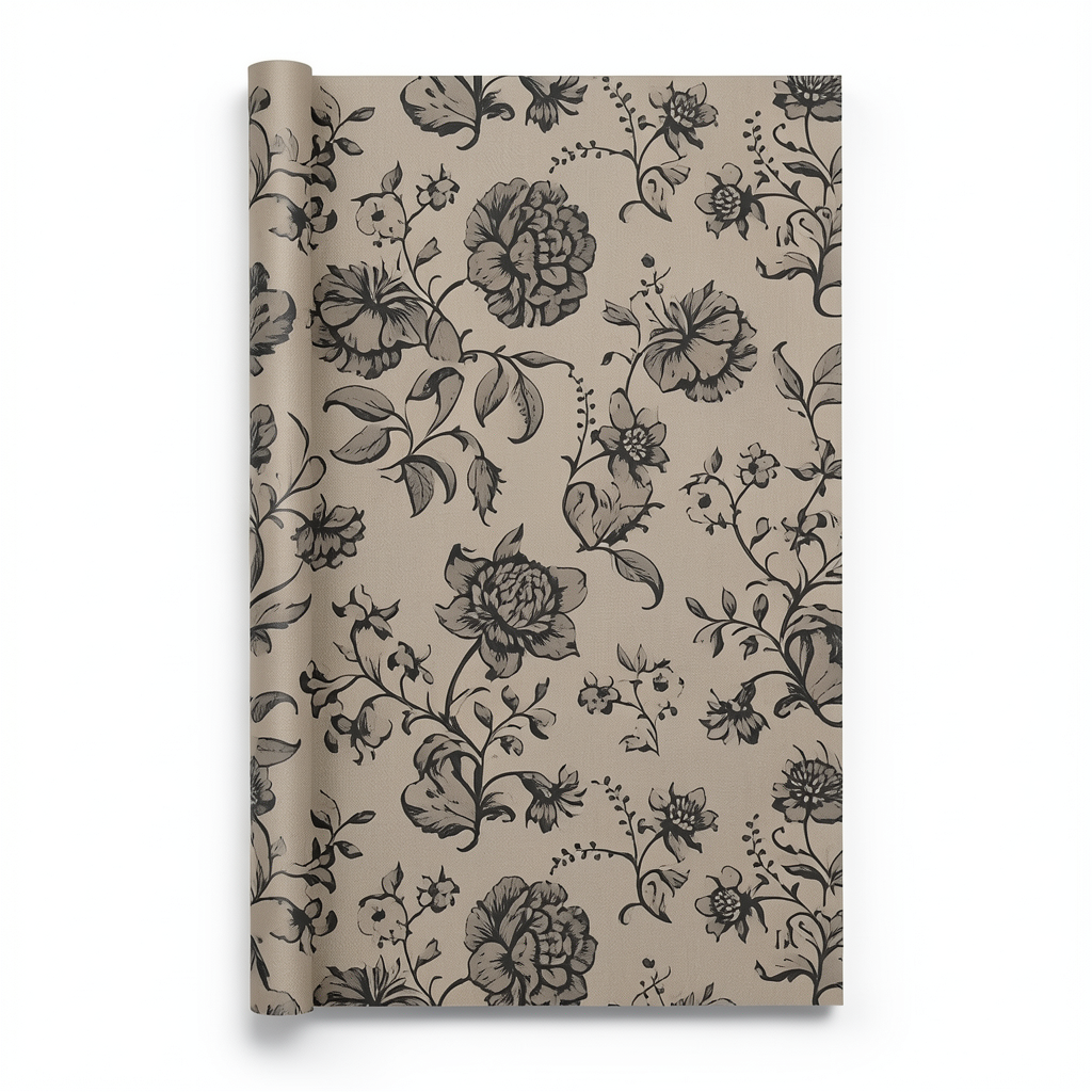 Floral Wallpaper 10m x 0.53m Dark Beige, Model 17813