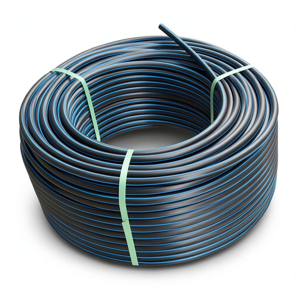 HDPE Plastic Coil Pipe Nominal Pressure 4 Bar PE100 OD 63 mm SDR 33 Black with Blue Stripes