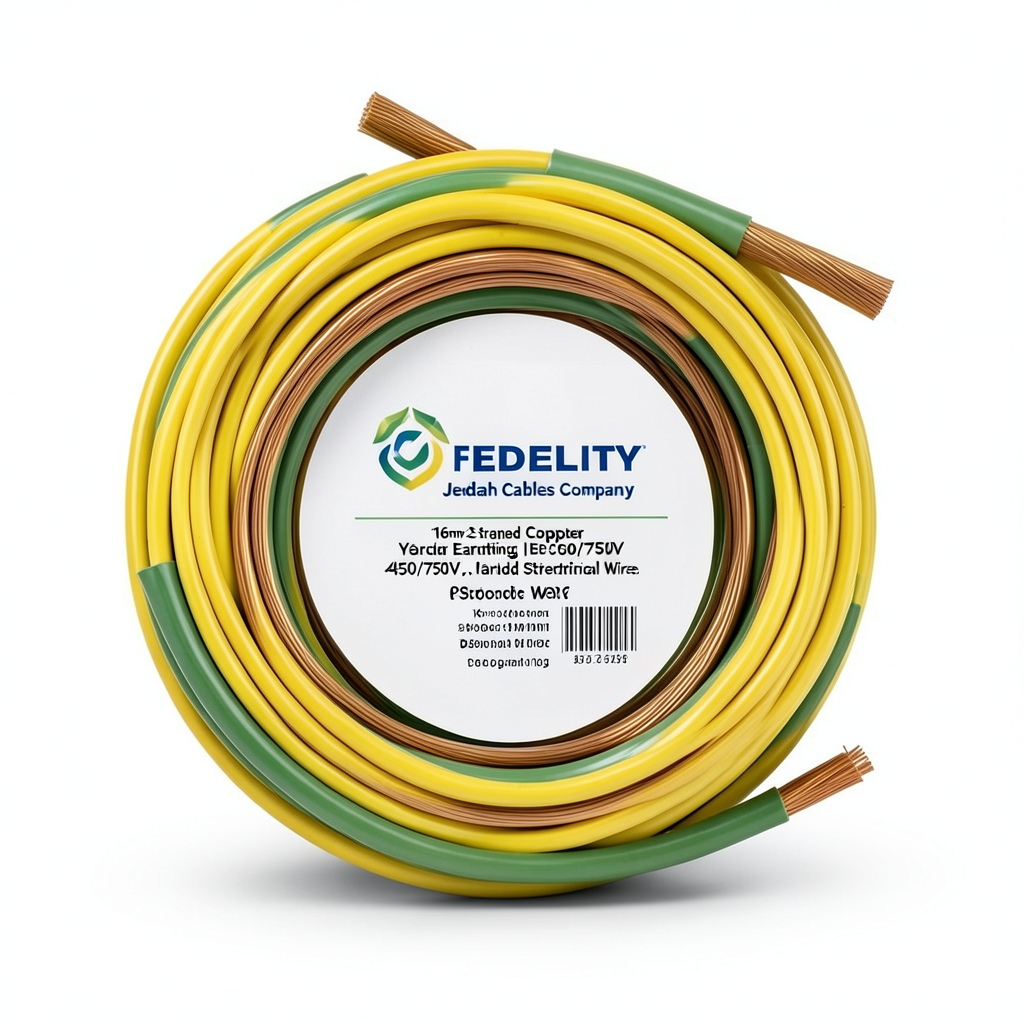 16mm2 Stranded Copper Earthing Electrical Wire 450/750V, Yellow/Green | Jeddah Cables Company
