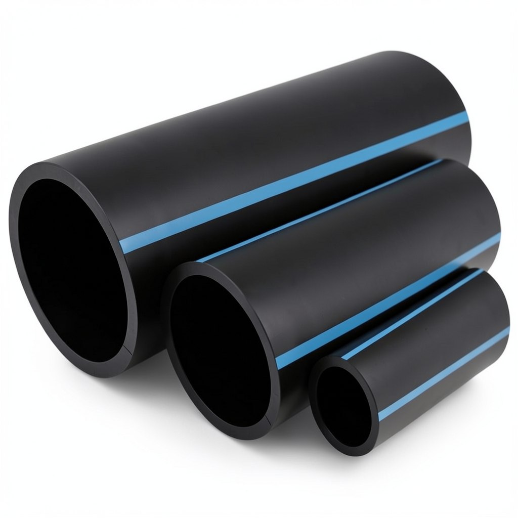 أنابيب HDPE الوطني لشبكات المياه ضغط 10 بار قطر خارجي 250 مم سمك 9.6 مم لون أسود