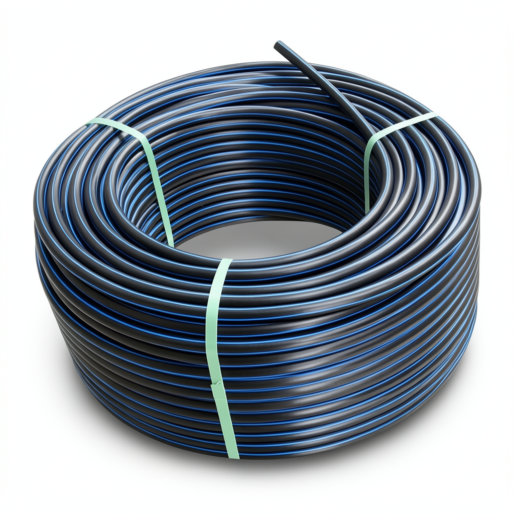 لفة أنابيب بلاستيك HDPE ضغط 9.9 بار PE 100 قطر خارجي 140 مم SDR 13.6 أسود مع خطوط زرقاء