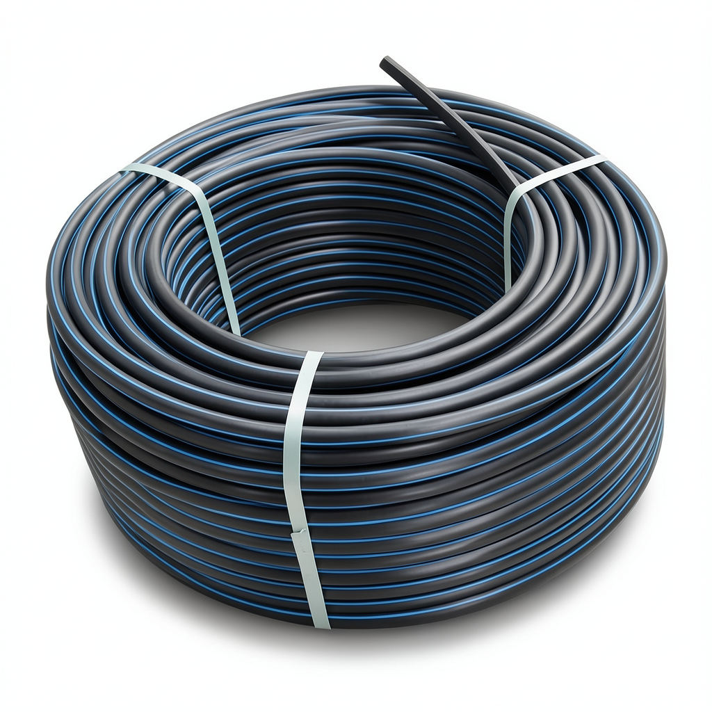 HDPE Plastic Coil Pipe PN 12.5 Bar PE 100 OD 20 mm SDR 11 Black with Blue Stripes
