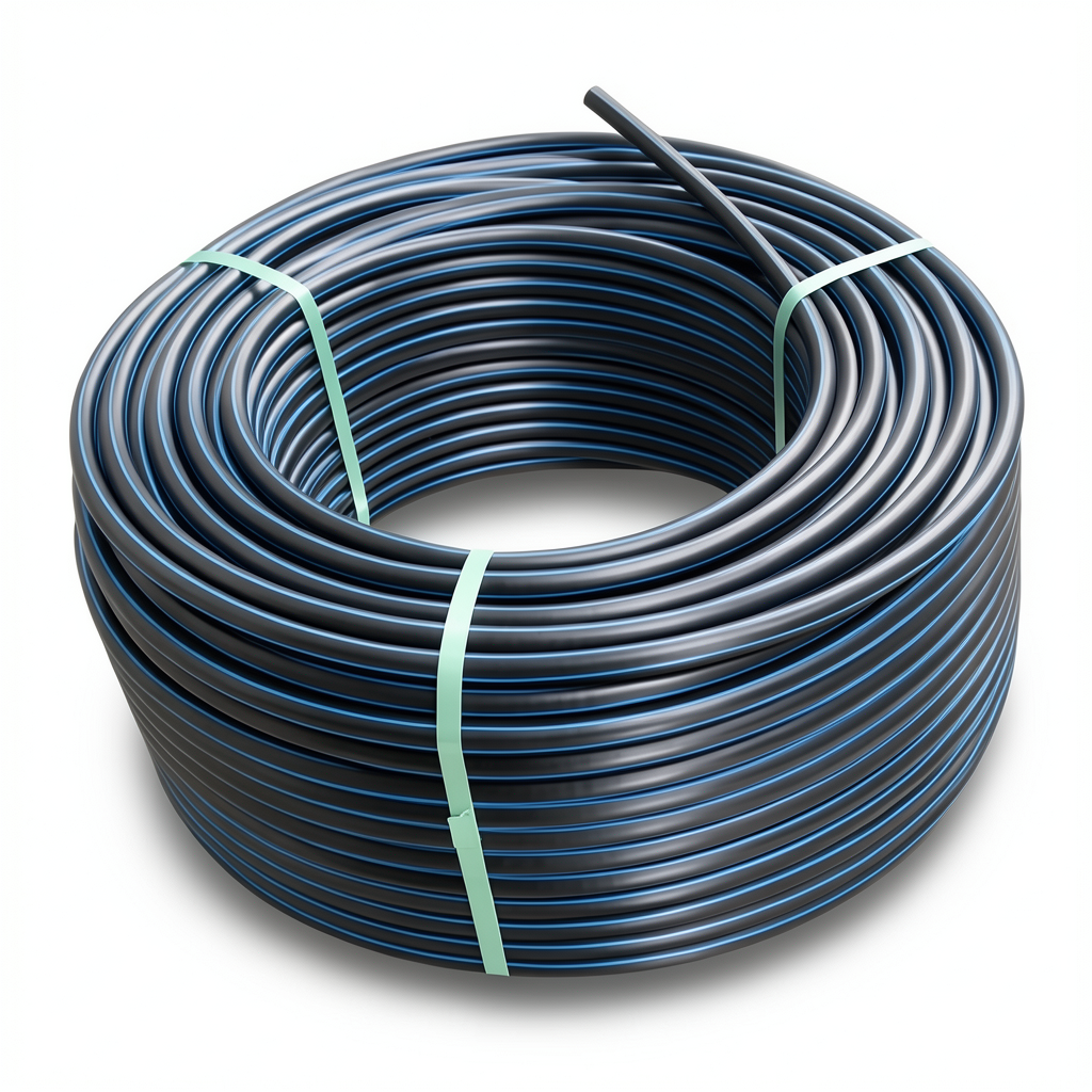 لفة أنابيب HDPE ضغط 12.5 بار PE 100 قطر خارجي 63 مم SDR 11 لون أسود مع خط أزرق