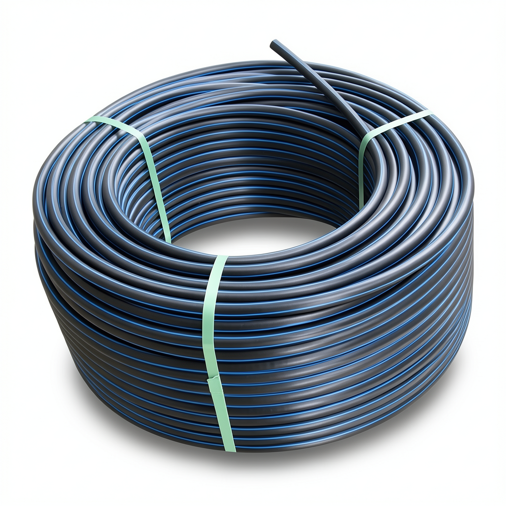 HDPE Plastic Coil Pipe PN 12.5 Bar PE 100 OD 160 mm SDR 11 Black with Blue Stripes