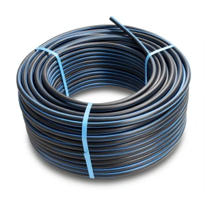 HDPE Plastic Coil Pipe Nominal Pressure 4 Bar PE 100 OD 160 mm SDR 33 Black with Blue Stripes