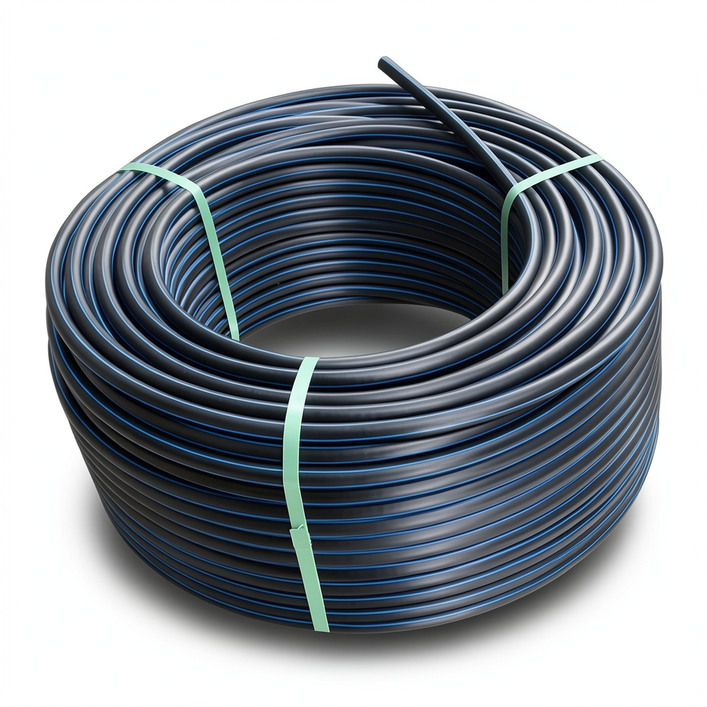 HDPE Plastic Coil Pipe PN 9.9 Bar PE 100 OD 25 mm SDR 13.6 Black with Blue Stripes