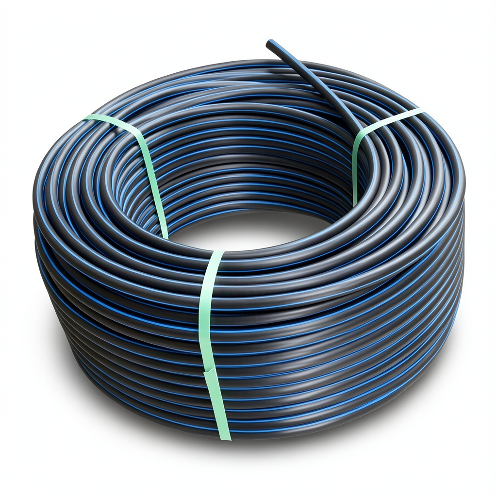 HDPE Plastic Coil Pipe Nominal Pressure 9.9 Bar PE 100 40 mm SDR 13.6 Black Blue Stripes