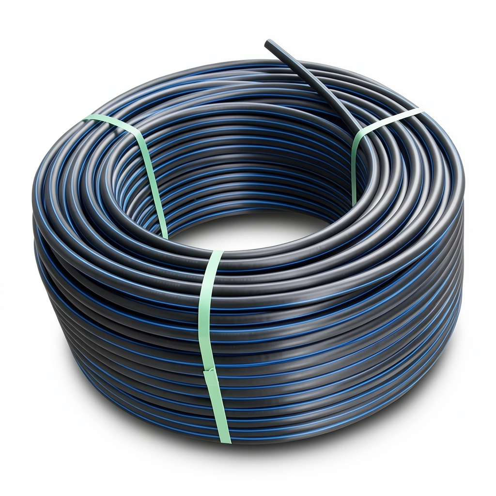 HDPE Plastic Coil Pipe PN 9.9 Bar PE 100 OD 50 mm SDR 13.6 Black with Blue Stripes