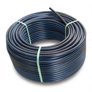 لفة أنابيب بلاستيك HDPE ضغط 9.9 بار PE 100 قطر 63 مم SDR 13.6 أسود مع خطوط زرقاء
