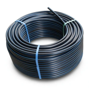لفة أنابيب HDPE ضغط 9.9 بار PE 100، قطر خارجي 90 مم SDR 13.6 أسود مع خطوط زرقاء