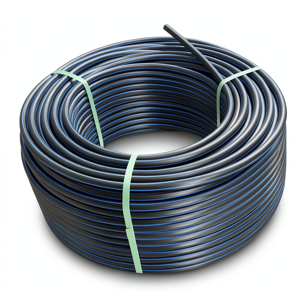 HDPE Plastic Coil Pipe Nominal Pressure 9.9 Bar PE 100 OD 110 mm SDR 13.6 Black with Blue Stripes