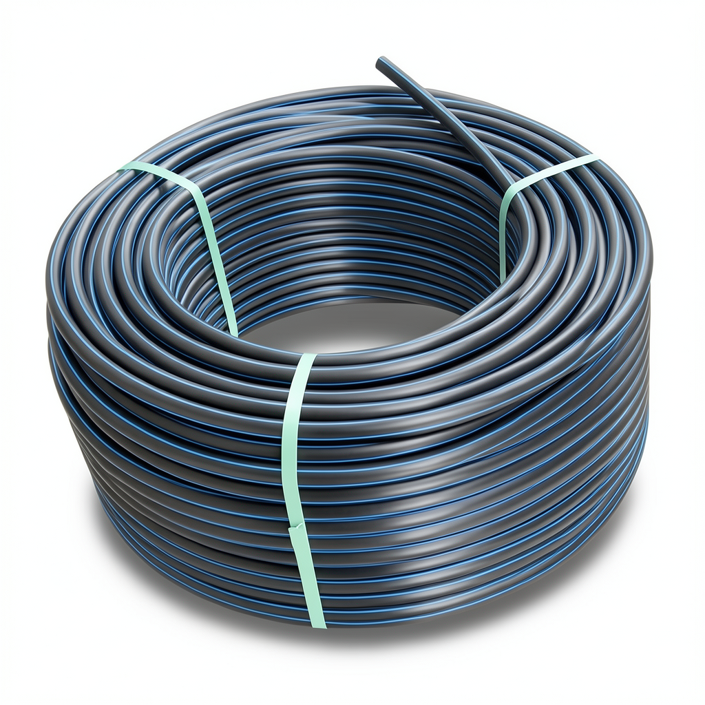 لفة أنابيب بلاستيك HDPE ضغط 9.9 بار PE 100 قطر خارجي 125 مم SDR 13.6 أسود مع خطوط زرقاء