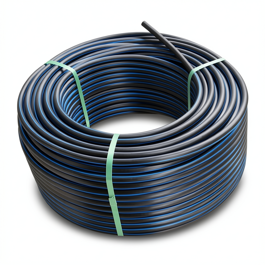 HDPE Plastic Coil Pipe Nominal Pressure 9.9 Bar PE 100 OD 160 mm SDR 13.6 Black Blue Stripes