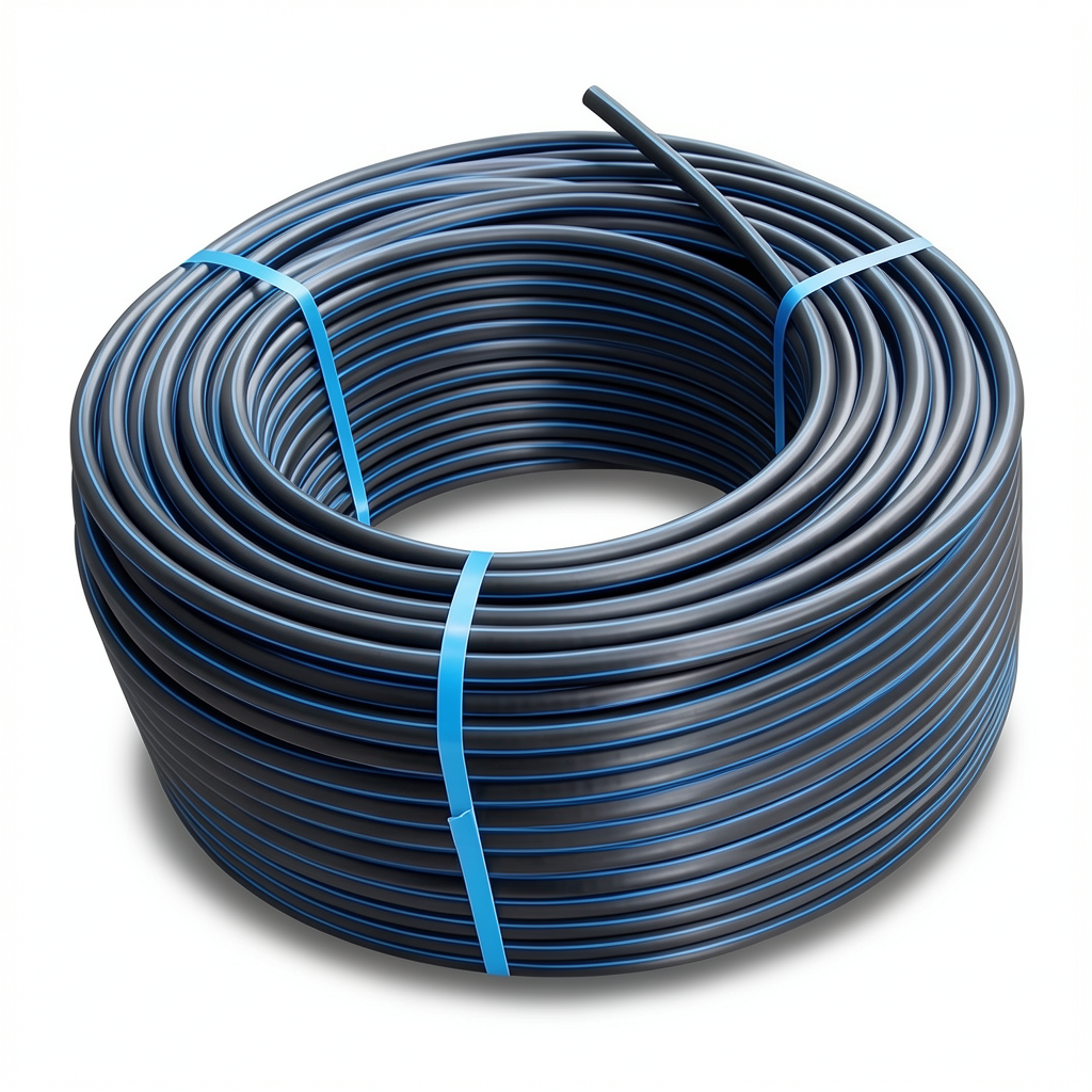 HDPE Plastic Coil Pipe PN 12.5 Bar PE 100 OD 20 mm SDR 11 Black with Blue Stripes