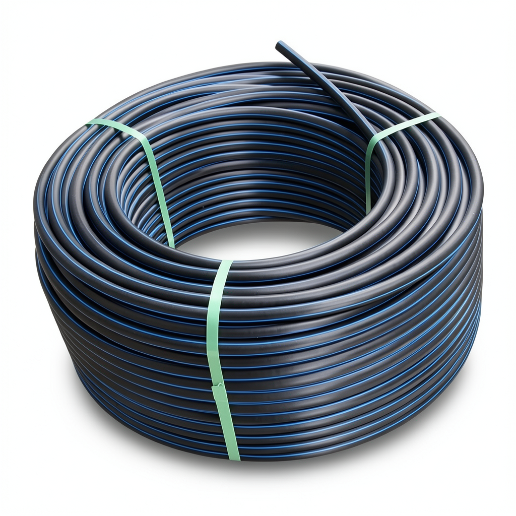 HDPE Plastic Coil Pipe Nominal Pressure 12.5 Bar PE 100 OD 25 mm SDR 11 Black with Blue Stripes