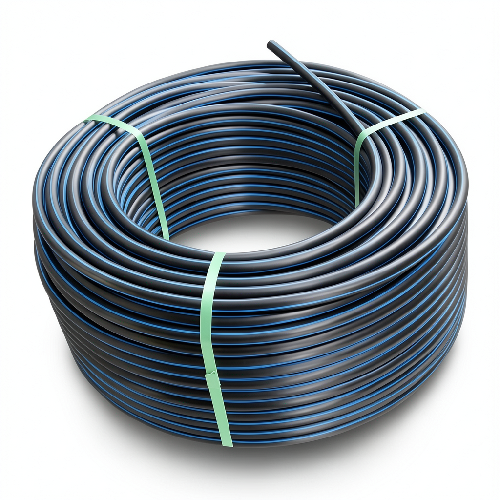 HDPE Plastic Coil Pipe PN 12.5 Bar PE 100 OD 40 mm SDR 11 Black with Blue Stripes
