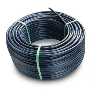 HDPE Plastic Coil Pipe PN 12.5 Bar PE 100 50 mm SDR 11 Black with Blue Stripes
