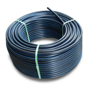 لفة أنابيب HDPE ضغط 12.5 بار PE 100 قطر خارجي 63 مم SDR 11 لون أسود مع خط أزرق