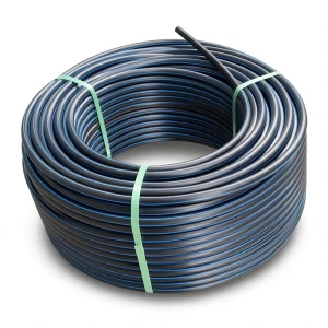 HDPE Plastic Coil Pipe Nominal Pressure 12.5 Bar PE 100 75 mm SDR 11 Black with Blue Stripes