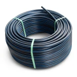HDPE Plastic Coil Pipe Nominal Pressure 15.6 Bar PE 100 OD 75 mm SDR 9 Black with Blue Stripes