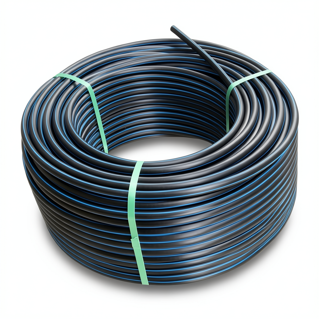 لفة أنابيب بلاستيك HDPE ضغط 12.5 بار PE 100 قطر خارجي 90 مم SDR 11 أسود مع خط أزرق