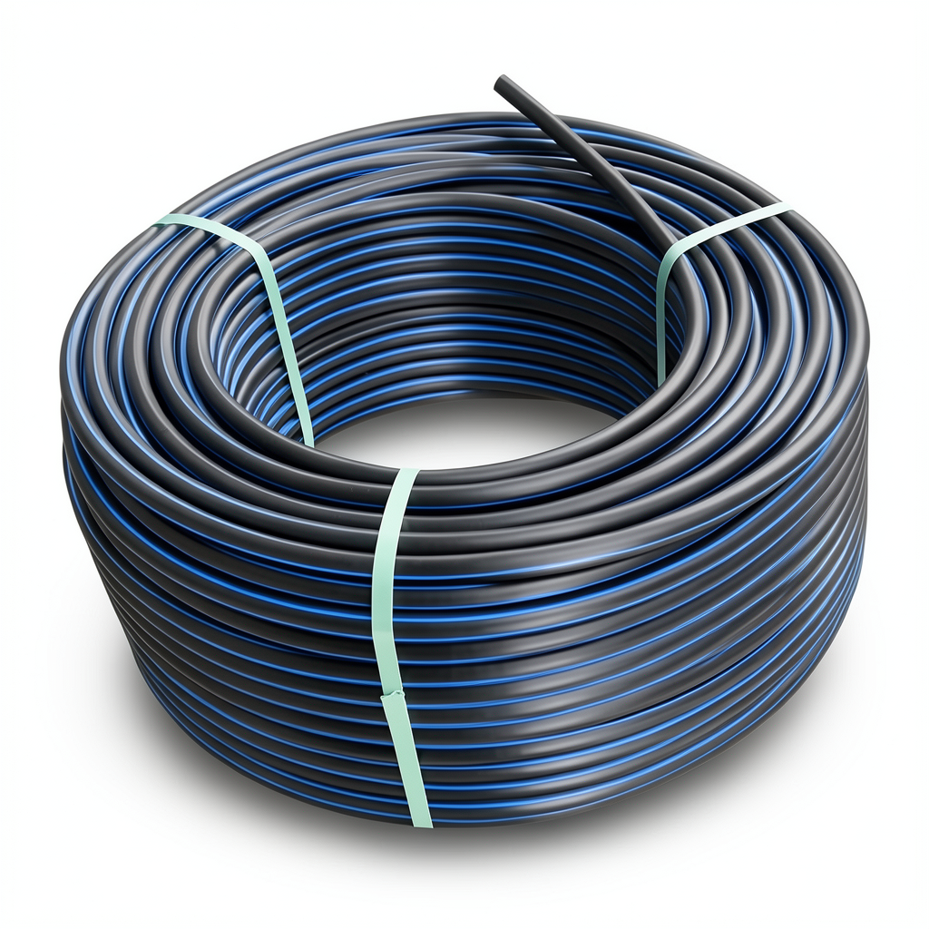 HDPE Plastic Coil Pipe PN 15.6 Bar PE 100 OD 32 mm SDR 9 Black with Blue Stripes