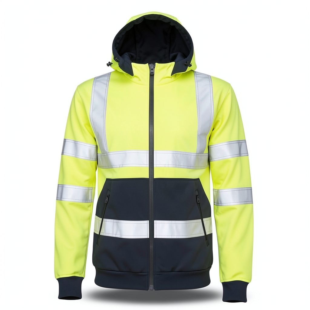 Hi-Vis Full Zip Hoodie with Reflective Strips