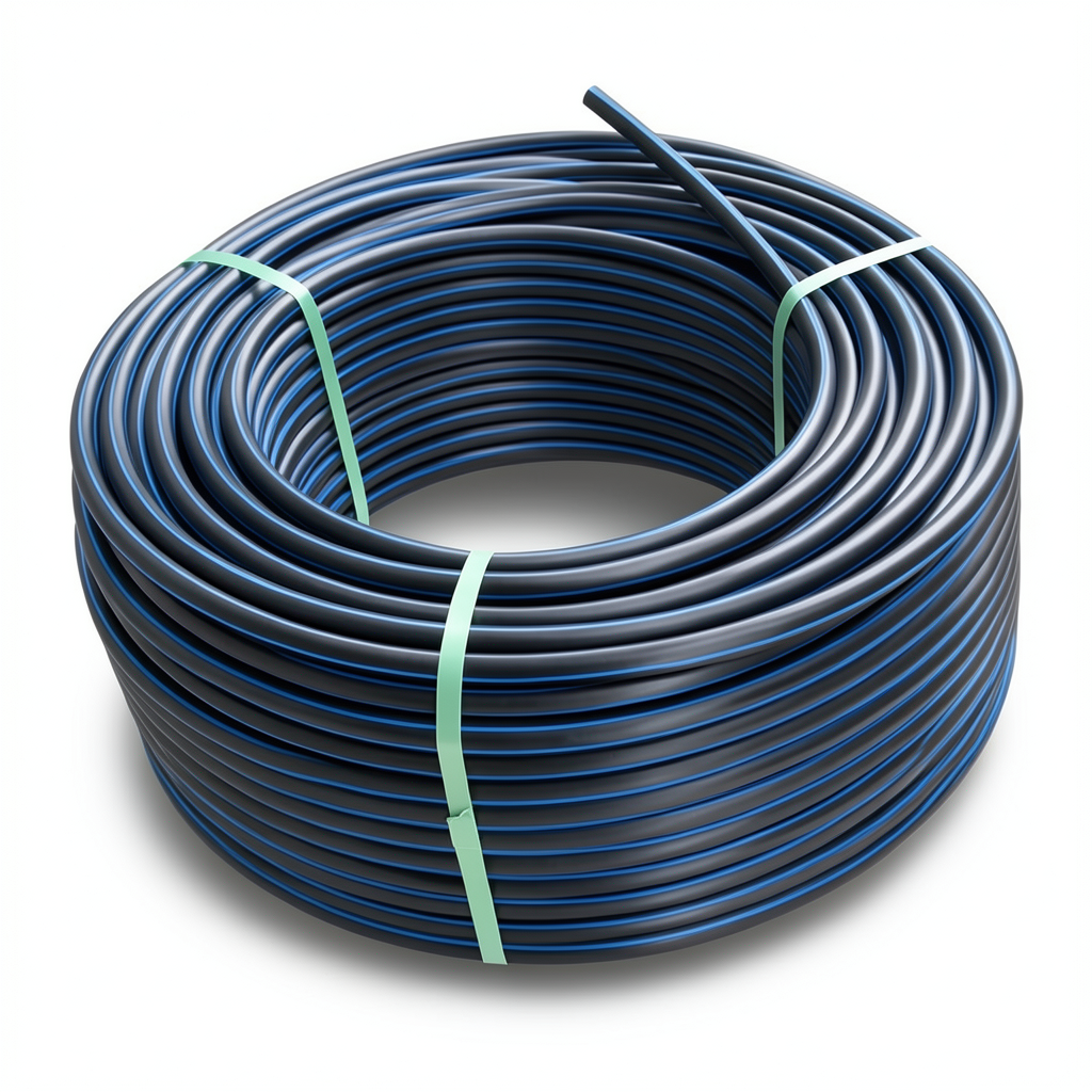 لفة أنابيب بلاستيك HDPE ضغط 15.6 بار [PE 100] قطر خارجي 125 مم SDR 9 لون أسود مع خط أزرق
