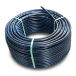 HDPE Plastic Coil Pipe Nominal Pressure 15.6 Bar PE 100, 140 mm SDR 9 Black with Blue Stripes