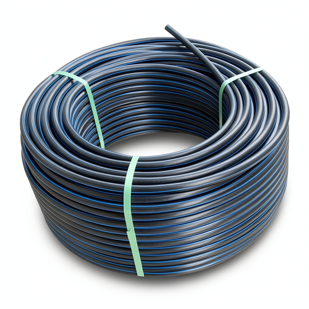 HDPE Plastic Coil Pipe Nominal Pressure 15.6 Bar PE 100 OD 160 mm SDR 9 Black with Blue Stripes