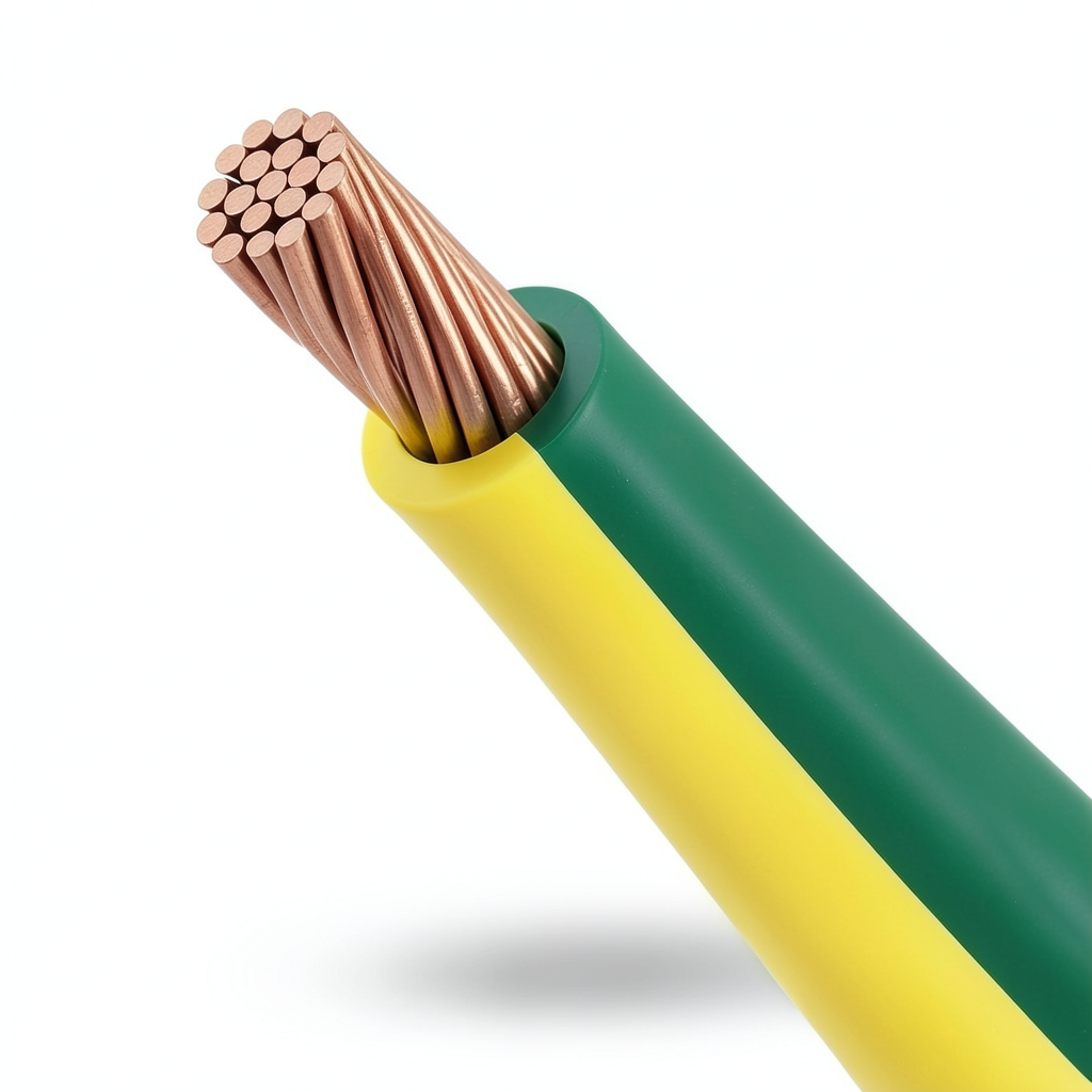 لفة سلك كهرباء تأريض نحاس مجدول 6mm، 450/750 فولت، معزول PVC أخضر/أصفر