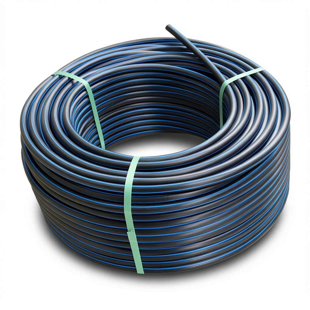 لفة أنابيب بلاستيك بولي ايثيلين عالي الكثافة ضغط 15.6 بار [PE 100] قطر خارجي 40 مم SDR 9 لون أسود مع خط أزرق
