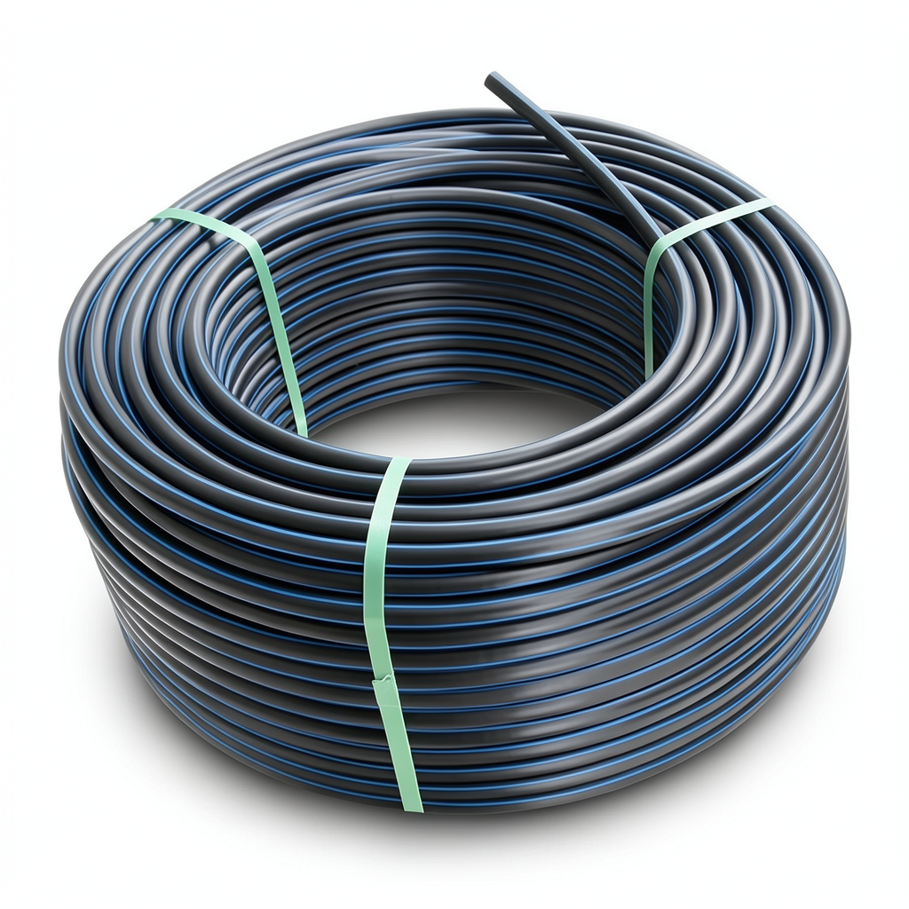 لفة أنابيب HDPE ضغط 15.6 بار PE 100 قطر خارجي 50 مم SDR 9 أسود مع خطوط زرقاء