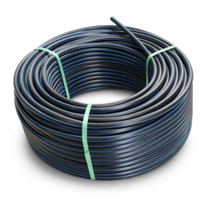 لفة أنابيب بلاستيك بولي ايثيلين عالي الكثافة ضغط 15.6 بار [PE 100] قطر خارجي 110 مم SDR 9 لون أسود مع خط أزرق