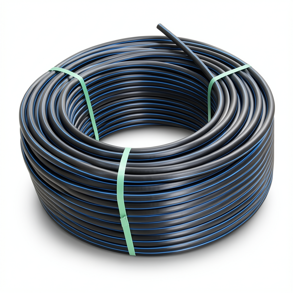 HDPE Plastic Coil Pipe PN 15.6 Bar PE 100, 110 mm SDR 9 Black with Blue Stripes