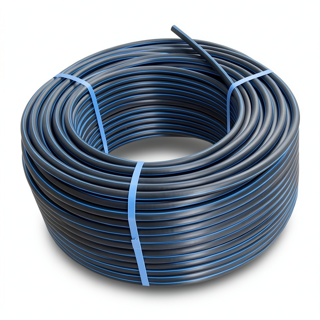 HDPE Plastic Coil Pipe PN 15.6 Bar PE 100 OD 125 mm SDR 9 Black with Blue Stripes