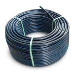 HDPE Plastic Coil Pipe Nominal Pressure 15.6 Bar PE 100, 140 mm SDR 9 Black with Blue Stripes