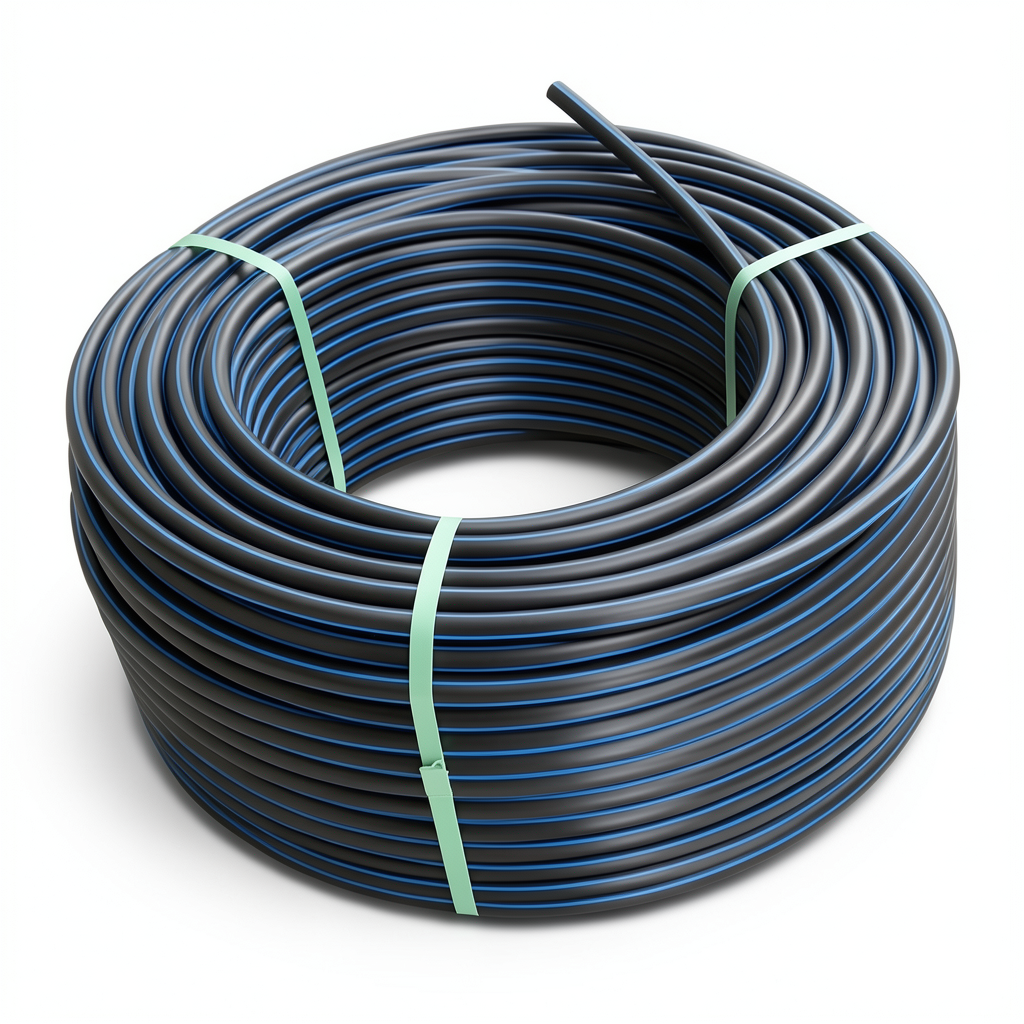 لفة أنابيب HDPE ضغط 19.2 بار PE 100 قطر خارجي 20 مم SDR 7.4 أسود مع خط أزرق