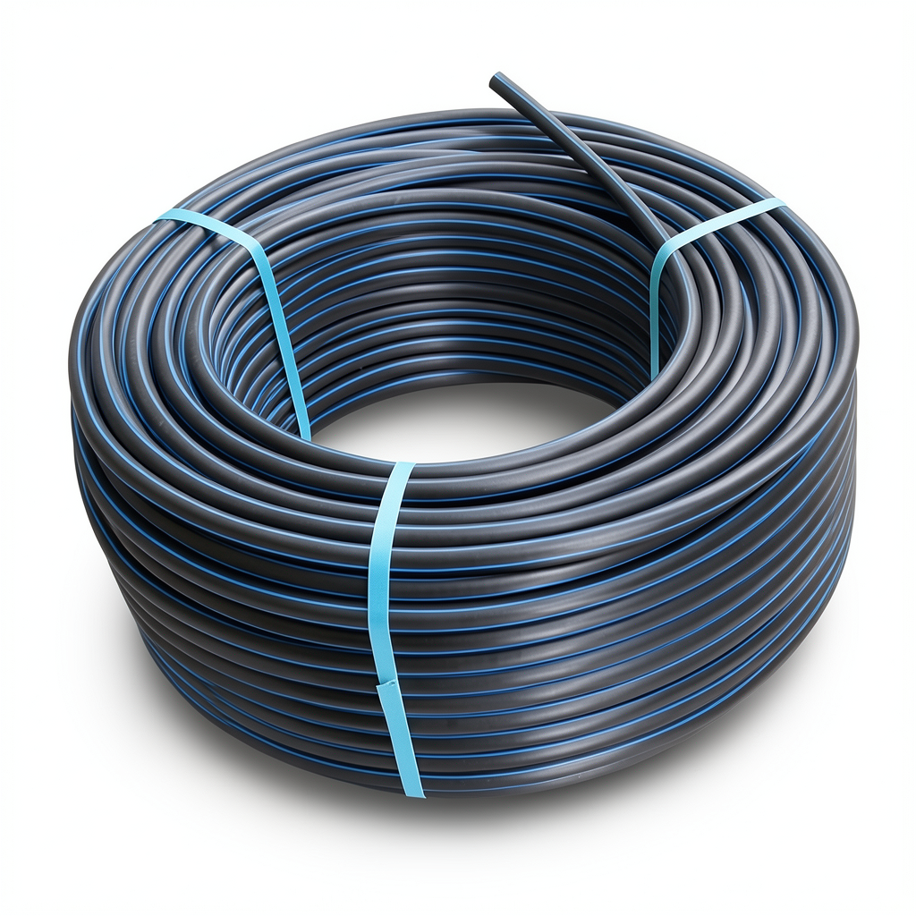 HDPE Plastic Coil Pipe Nominal Pressure 19.2 Bar PE 100 OD 110 mm SDR 7.4 Black with Blue Stripes