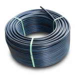 HDPE Plastic Coil Pipe PN 19.2 Bar PE 100, 40 mm OD, SDR 7.4 Black with Blue Stripes